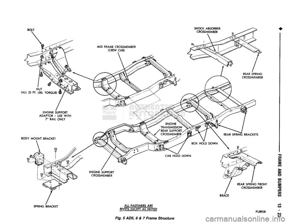 DODGE TRUCK 1993  Service Repair Manual 
RIVETS EXCEPT AS NOTED 

PU893B 

Fig.
 5
 ADS,
 6 & 7 Frame Structure   