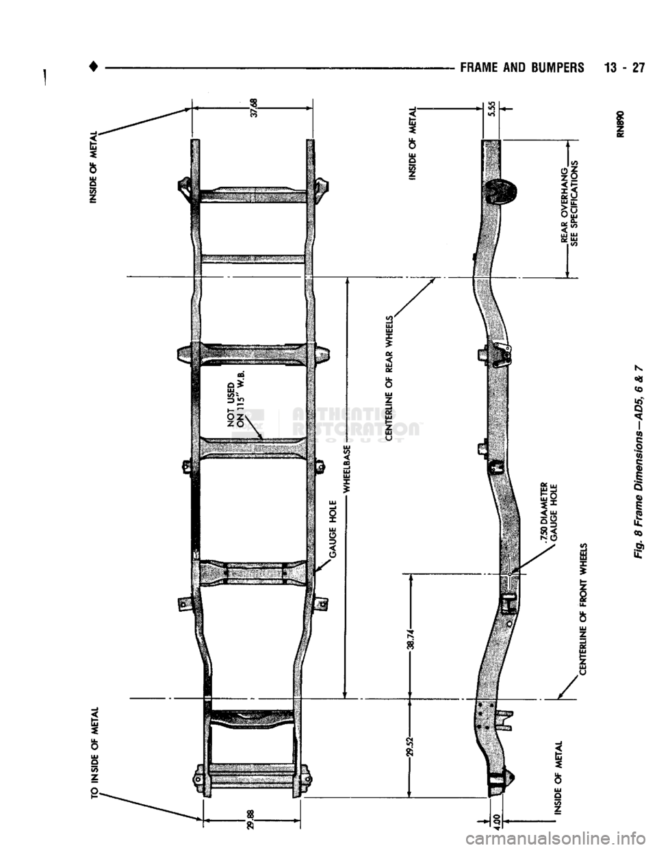 DODGE TRUCK 1993  Service Repair Manual 
•
 FRAME
 AND BUMPERS 13 - 27   