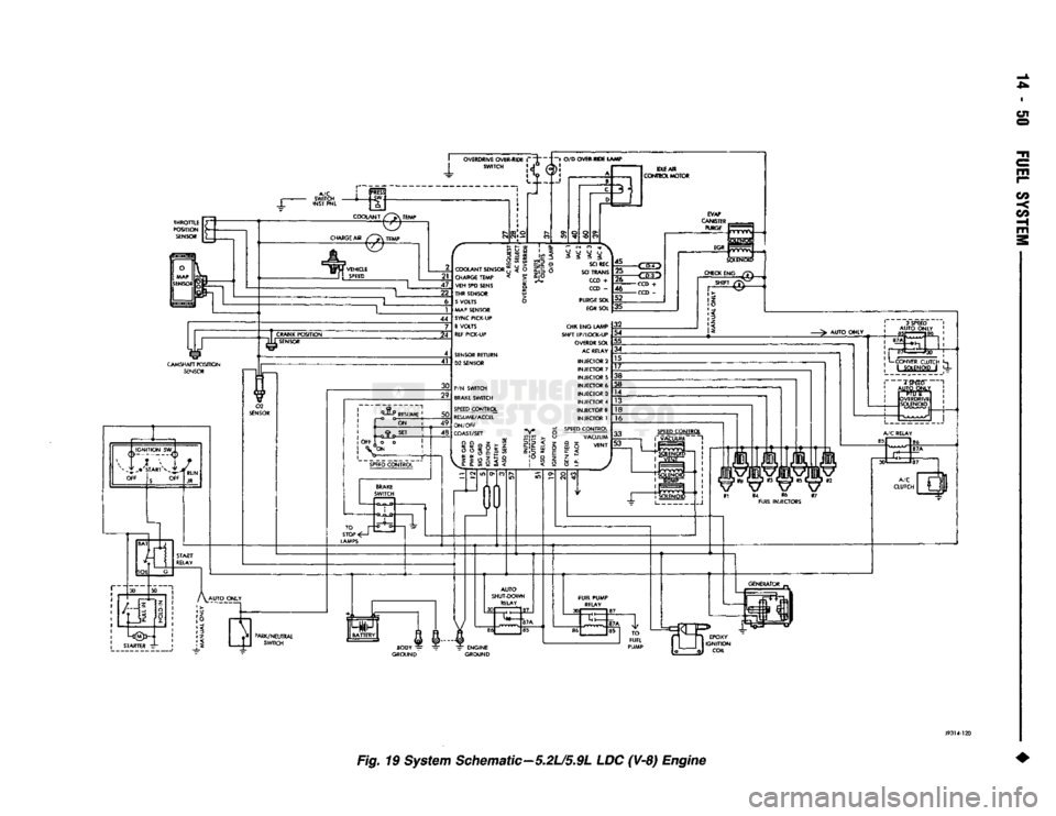 DODGE TRUCK 1993  Service Repair Manual 
CJ1 
m 
r-

co 
 -< 

CO 

J9314-120 

Fig. IS System Schematic—5.2U5.9L LDC (V-8) Engine   