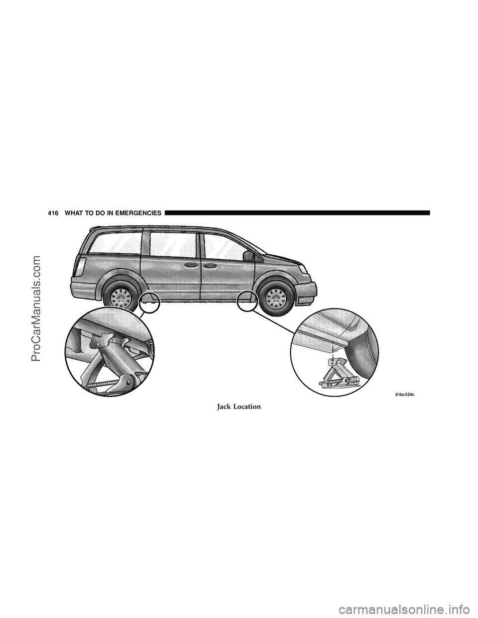 DODGE CARAVAN 2010  Owners Manual Jack Location
416 WHAT TO DO IN EMERGENCIES
ProCarManuals.com 