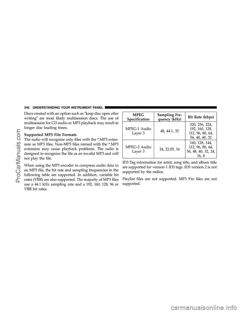 DODGE CARAVAN 2012 Owners Manual Discs created with an option such askeep disc open after
writing are most likely multisession discs. The use of
multisession for CD audio or MP3 playback may result in
longer disc loading times.
Sup DODGE CARAVAN 2012 Owners Manual Discs created with an option such askeep disc open after
writing are most likely multisession discs. The use of
multisession for CD audio or MP3 playback may result in
longer disc loading times.
Sup