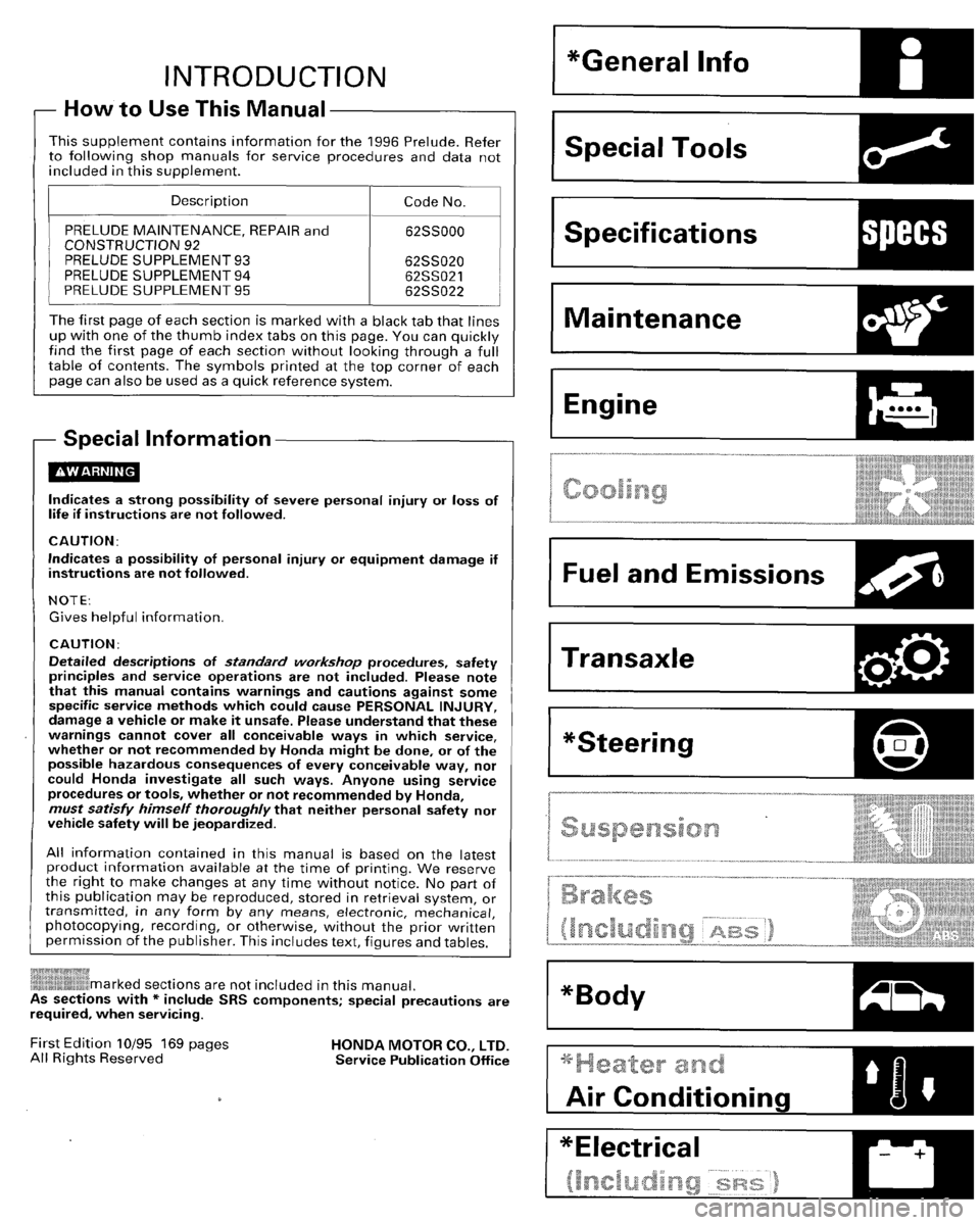 HONDA PRELUDE 1996  Service Repair Manual 