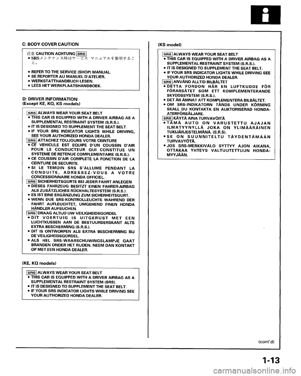 HONDA PRELUDE 1995  Service Repair Manual 