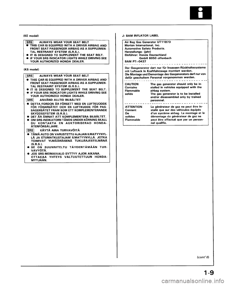 HONDA PRELUDE 1993  Service Repair Manual 