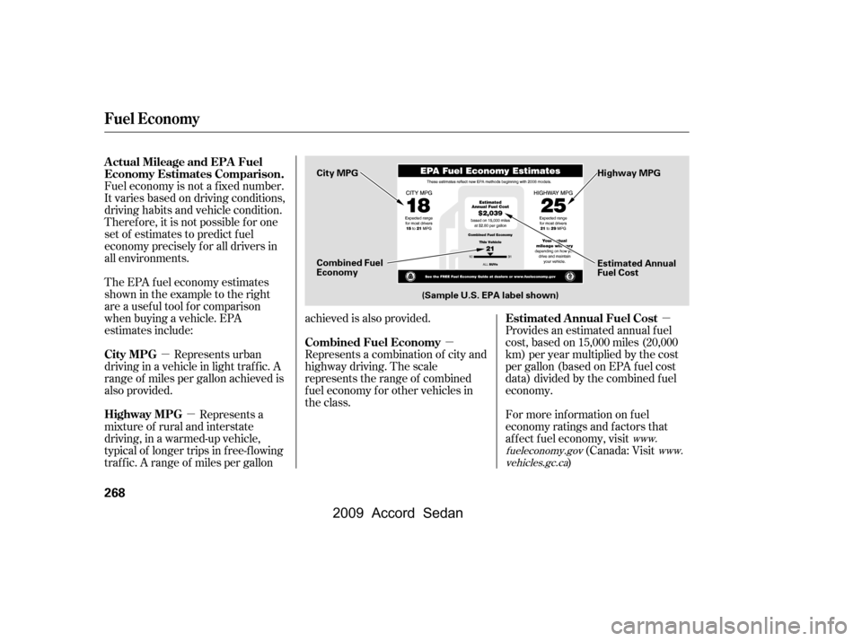 HONDA ACCORD COUPE 2009 8.G Owners Manual µ
µ µ
µ
Fuel economy is not a f ixed number.
It varies based on driving conditions,
driving habits and vehicle condition.
Theref ore, it is not possible f or one
set of estimates to predict f HONDA ACCORD COUPE 2009 8.G Owners Manual µ
µ µ
µ
Fuel economy is not a f ixed number.
It varies based on driving conditions,
driving habits and vehicle condition.
Theref ore, it is not possible f or one
set of estimates to predict f