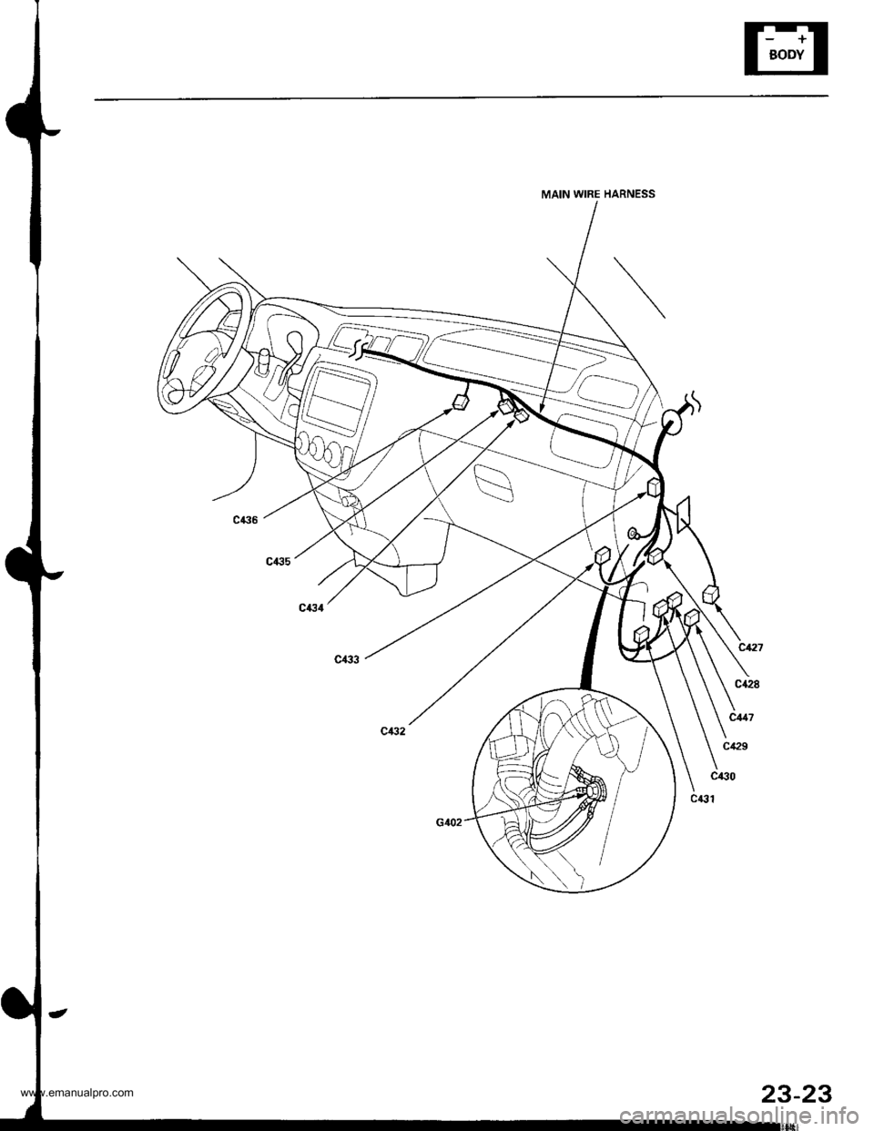 HONDA CR-V 1998 RD1-RD3 / 1.G Workshop Manual 
MAIN WIRE HARNESS
23-23
www.emanualpro.com  