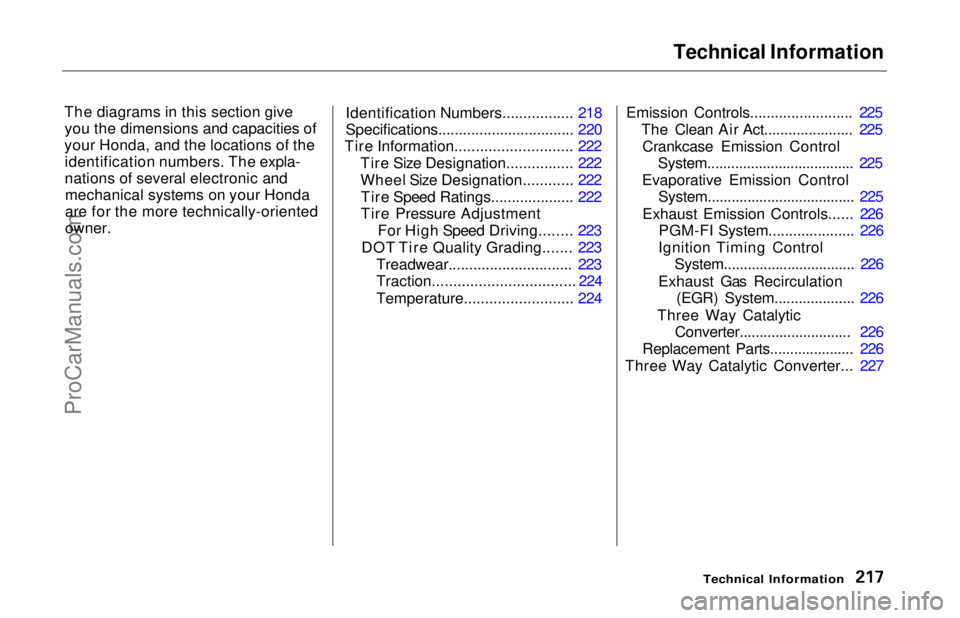 HONDA ODYSSEY 1997  Owners Manual Technical Information

The diagrams in this section give you the dimensions and capacities of
your Honda, and the locations of the identification numbers. The expla-
nations of several electronic andm