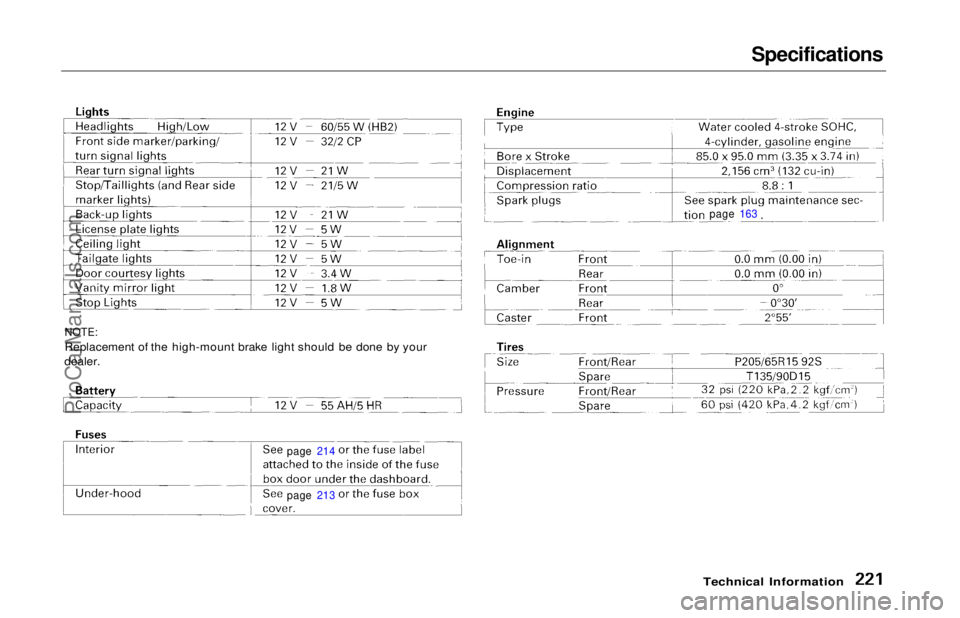 HONDA ODYSSEY 1997  Owners Manual 
Specifications

Technical Information

NOTE:

Replacement of the high-mount brake light should be done by your
dealer.

page 214
page 213 page 163ProCarManuals.comMain Menu Table of Contents s t   