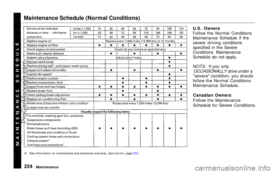 HONDA ODYSSEY 1999  Owners Manual Maintenance Schedule (Normal Conditions)
U.S. Owners
Follow the Normal ConditionsMaintenance Schedule if thesevere driving conditions
specified in the Severe
Conditions Maintenance
Schedule do not app