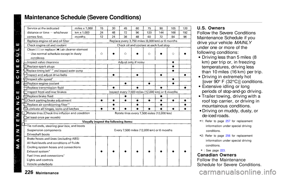 HONDA ODYSSEY 1999  Owners Manual Maintenance Schedule (Severe Conditions)Maintenance
U.S. Owners

Follo
 w the Severe Conditions
Maintenance Schedule if you drive your vehicle MAINLY
under one or more of the
following conditions: Dri