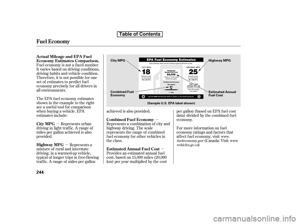 HONDA CIVIC 2010 8.G Owners Manual µµ
µ µ
Fuel economy is not a f ixed number.
It varies based on driving conditions,
driving habits and vehicle condition.
Theref ore, it is not possible f or one
set of estimates to predict f HONDA CIVIC 2010 8.G Owners Manual µµ
µ µ
Fuel economy is not a f ixed number.
It varies based on driving conditions,
driving habits and vehicle condition.
Theref ore, it is not possible f or one
set of estimates to predict f