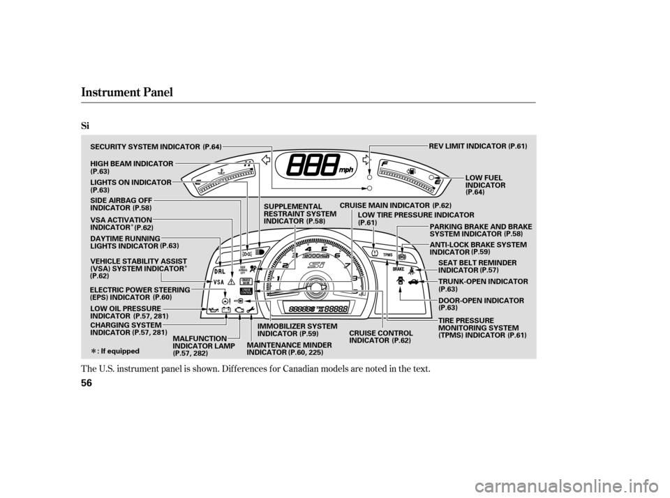 HONDA CIVIC COUPE 2008 8.G Owners Manual Î
ÎÎ
The U.S. instrument panel is shown. Dif f erences f or Canadian models are noted in the text.
Instrument Panel
Si
56
REV LIMIT INDICATOR
DOOR-OPEN INDICATOR
ANTI-LOCK BRAKE SYSTEM
INDICATO HONDA CIVIC COUPE 2008 8.G Owners Manual Î
ÎÎ
The U.S. instrument panel is shown. Dif f erences f or Canadian models are noted in the text.
Instrument Panel
Si
56
REV LIMIT INDICATOR
DOOR-OPEN INDICATOR
ANTI-LOCK BRAKE SYSTEM
INDICATO