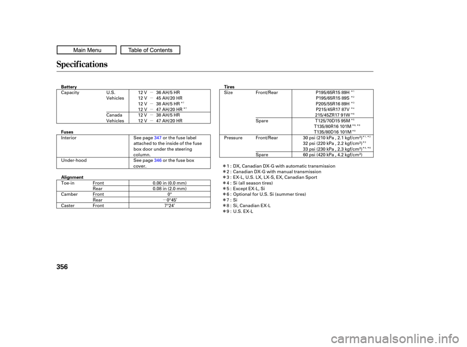 HONDA CIVIC COUPE 2010 8.G Owners Manual µ
µ
µ
µ
µ
µ
µ
Î
Î
Î
Î
Î
Î
Î
Î
Î
Î Î
Î
Î
Î
Î
Î Î
Î ÎÎ Î
ÎÎ
ÎÎ
Specif ications
356
Fuses
Alignment Battery
Tires
P195/65R15 89H
Interior
U HONDA CIVIC COUPE 2010 8.G Owners Manual µ
µ
µ
µ
µ
µ
µ
Î
Î
Î
Î
Î
Î
Î
Î
Î
Î Î
Î
Î
Î
Î
Î Î
Î ÎÎ Î
ÎÎ
ÎÎ
Specif ications
356
Fuses
Alignment Battery
Tires
P195/65R15 89H
Interior
U