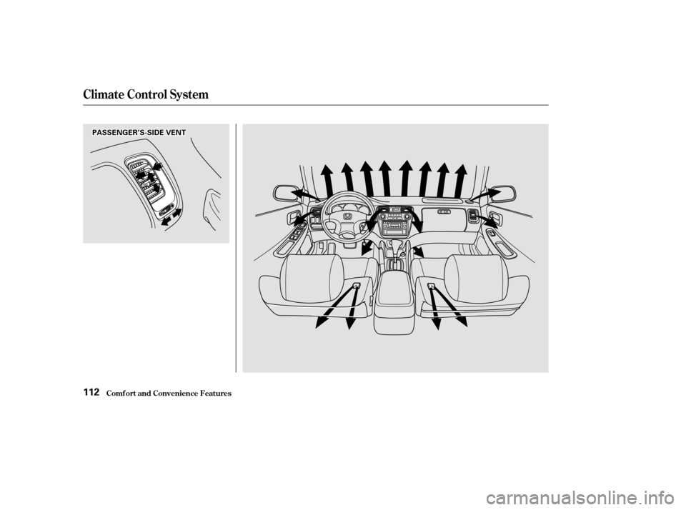 HONDA CIVIC HATCHBACK 2002 7.G Owners Manual Climat e Cont rol Syst em
Comf ort and Convenience Feat ures112
PPAASSSSEENNGGEERR’’SS--SSIIDDEEVVEENNTT 