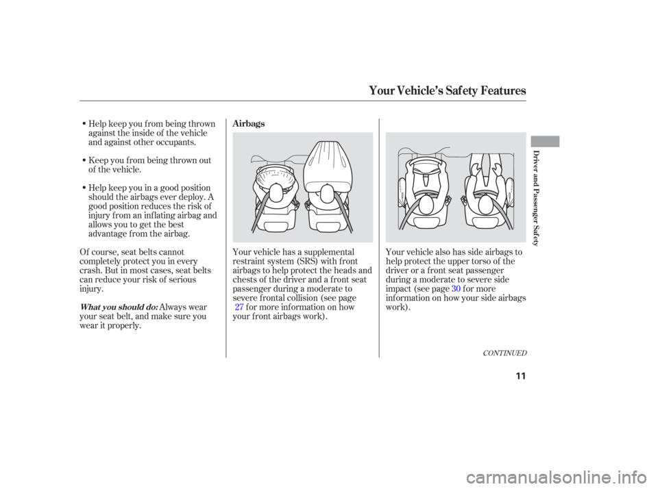HONDA ODYSSEY 2006 RB1-RB2 / 3.G Owners Manual CONT INUED
Your vehicle has a supplemental
restraint system (SRS) with f ront
airbags to help protect the heads and
chests of the driver and a front seat
passenger during a moderate to
severe f rontal HONDA ODYSSEY 2006 RB1-RB2 / 3.G Owners Manual CONT INUED
Your vehicle has a supplemental
restraint system (SRS) with f ront
airbags to help protect the heads and
chests of the driver and a front seat
passenger during a moderate to
severe f rontal