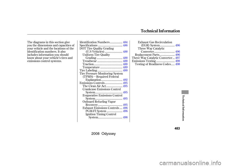 HONDA ODYSSEY 2008 RB1-RB2 / 3.G Owners Manual µ
Thediagramsinthissectiongive
you the dimensions and capacities of
your vehicle and the locations of the
identif ication numbers. It also
includes inf ormation you should
know about your vehicle’ HONDA ODYSSEY 2008 RB1-RB2 / 3.G Owners Manual µ
Thediagramsinthissectiongive
you the dimensions and capacities of
your vehicle and the locations of the
identif ication numbers. It also
includes inf ormation you should
know about your vehicle’