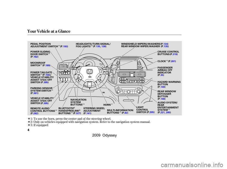 HONDA ODYSSEY 2009 RB3-RB4 / 4.G Owners Manual Î
Î
Î
Î
Î
Î
Î
Î
ÎÎ Î
Î
Î
Î
Î
Î
To use the horn, press the center pad of the steering wheel.
Only on vehicles equipped with navigation system. Ref er to the navigation HONDA ODYSSEY 2009 RB3-RB4 / 4.G Owners Manual Î
Î
Î
Î
Î
Î
Î
Î
ÎÎ Î
Î
Î
Î
Î
Î
To use the horn, press the center pad of the steering wheel.
Only on vehicles equipped with navigation system. Ref er to the navigation
