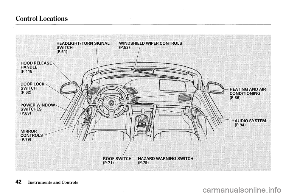 HONDA S2000 2000 1.G Owners Manual Control Locations 
42 Instruments and Controls  