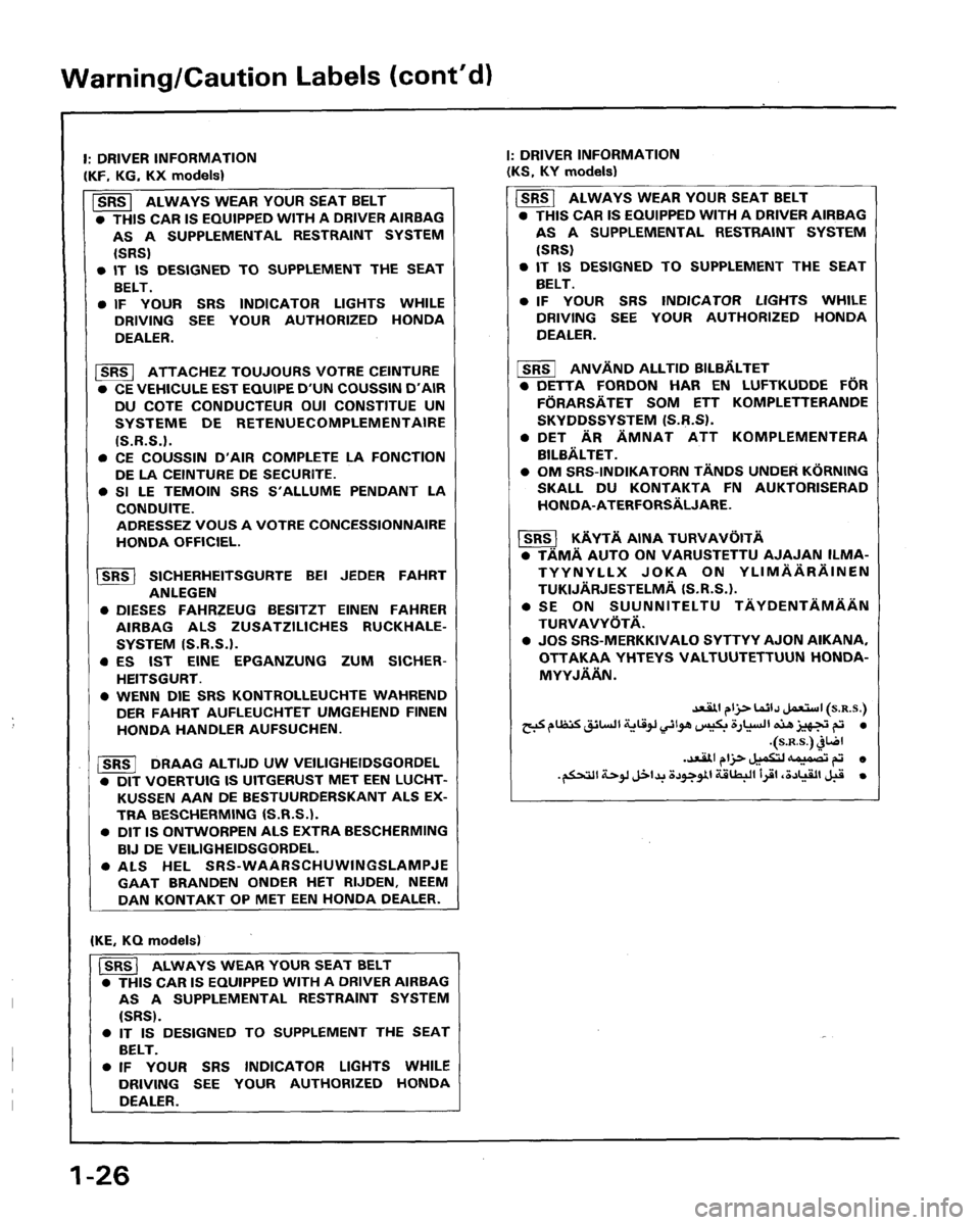 HONDA LEGEND 1991 2.G Workshop Manual 