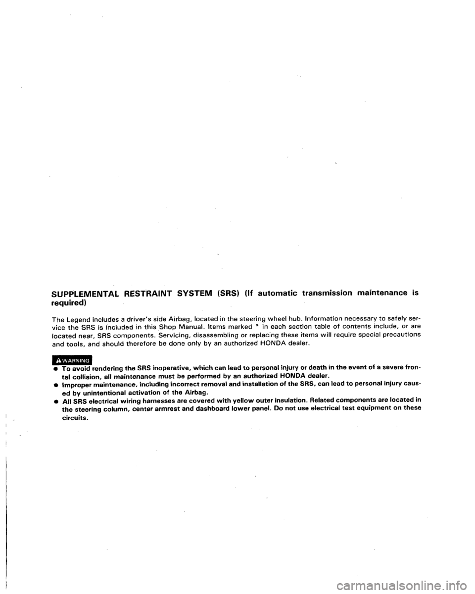 HONDA LEGEND 1991 2.G Workshop Manual 