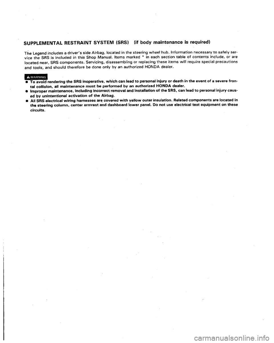 HONDA LEGEND 1991 2.G Workshop Manual 