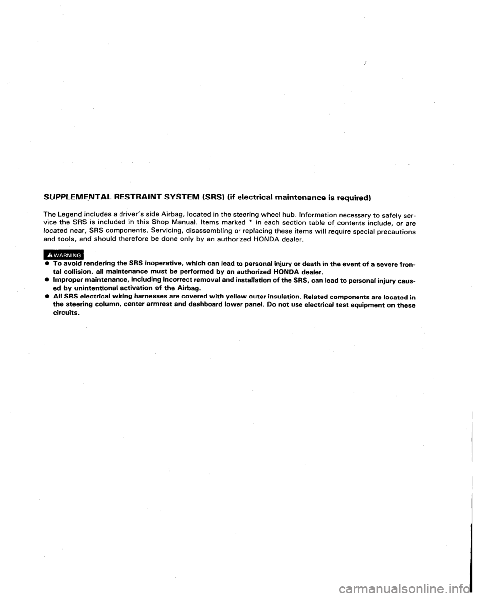 HONDA LEGEND 1991 2.G Workshop Manual 