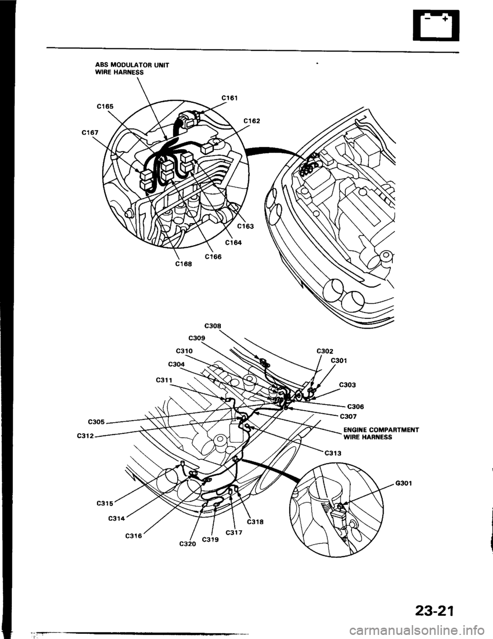HONDA INTEGRA 1994 4.G Workshop Manual ABS MODULATOR UI{ITWIRE HARI{ESS
Et{GI1{E COMPARTMET{TWIRE HARI{ESS
!
23-21 
