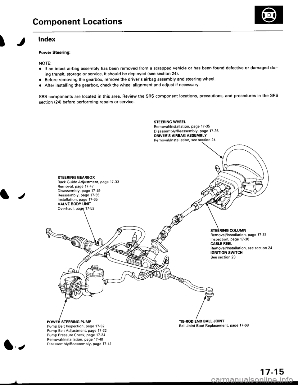 HONDA CIVIC 1996 6.G Workshop Manual Component Locations
I
lndex
Power Steering:
NOTE:
. li an intact airbag assembly has been removed trom a scrapped vehicle or has been found defective or damaged dur-
ing transit. storage or service, i HONDA CIVIC 1996 6.G Workshop Manual Component Locations
I
lndex
Power Steering:
NOTE:
. li an intact airbag assembly has been removed trom a scrapped vehicle or has been found defective or damaged dur-
ing transit. storage or service, i