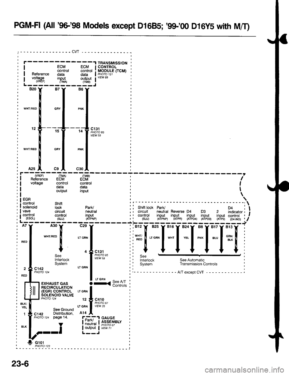 HONDA CIVIC 1997 6.G Workshop Manual PGM-FI (All 9G98 Models except Dl685; 99r0O D16y5 with M/T)
TRANSMISSIONCONTROLMODULE (TCM)
llEv/ 69
ECM ECMcontrol controlReference data datavollage inDutNREF) OMA}:q{.J
(VREF) OMA) OMB)Reference 