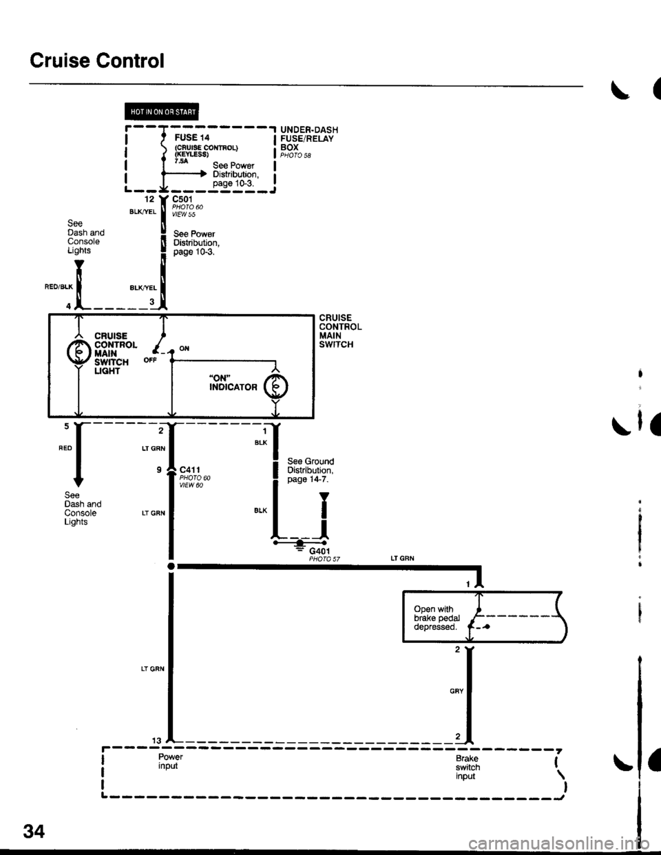 HONDA CIVIC 1997 6.G Workshop Manual Cruise Control
(
UNDER.DASHFUSE/RELAYBOXI t FUSE i4|  (CBUISE CO{TAOL)
i f tlfl*t., s"" P *",a H DistribulDn,
L--g----r9101_
".,."11[ftT:{.
! i,*f+*l
f:L[
SeeDash andConsoleLights
"-T[_
CRUISECONTROLM