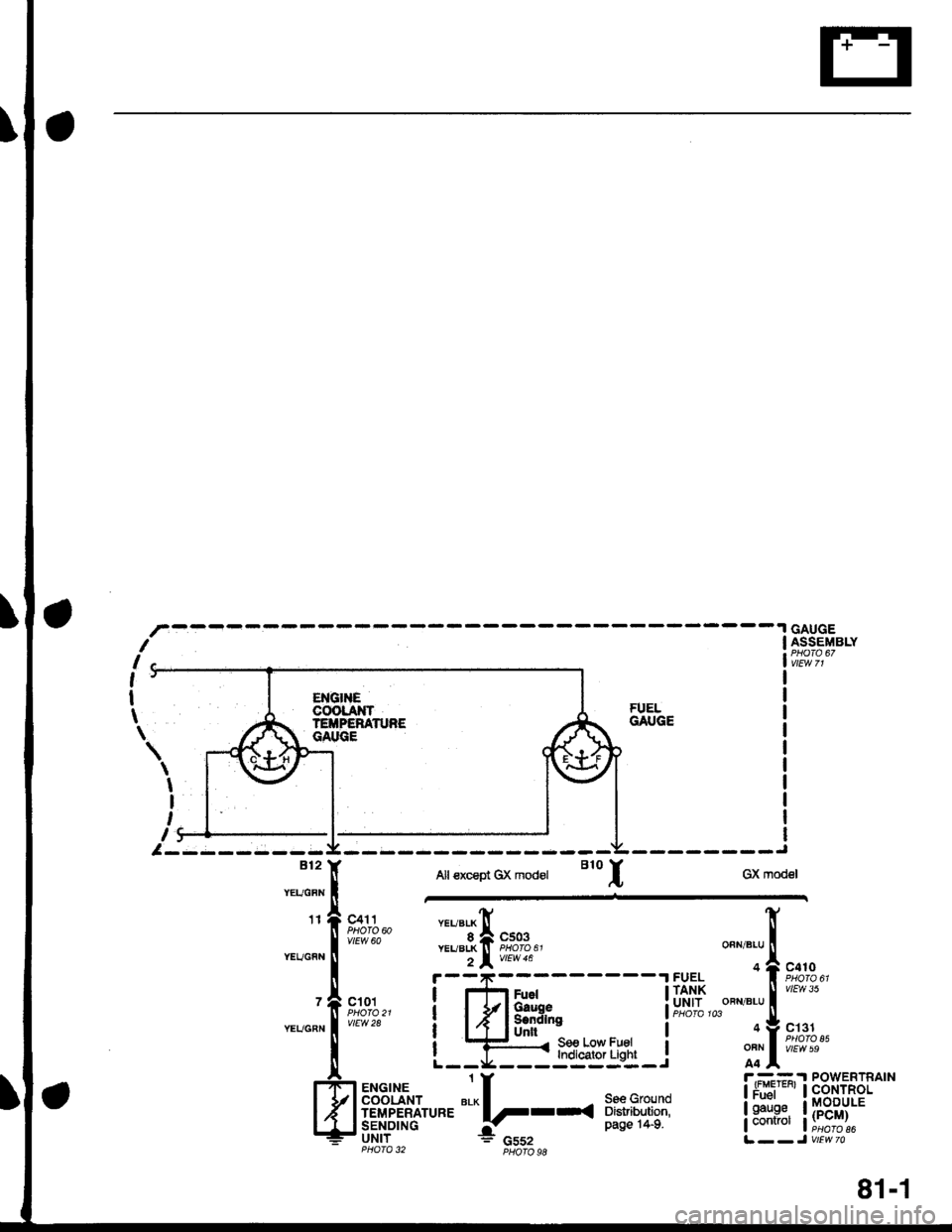 HONDA CIVIC 1996 6.G Workshop Manual GAUGEASSEMBLYf
l-*
,
I
t
\
\
I
I
,
,:
ENGlrlECOOLANTTEiTPERATNEGAIGE
FUELGAUGE
--------J
GX modelBl2 
tr Alt€xcspt Gx mod€t B1o 
IYEUGFN I
,r, A "oll "., ","11" 
fi;rt"r4." ,1,"g[ s;g,,YEUGFN 
