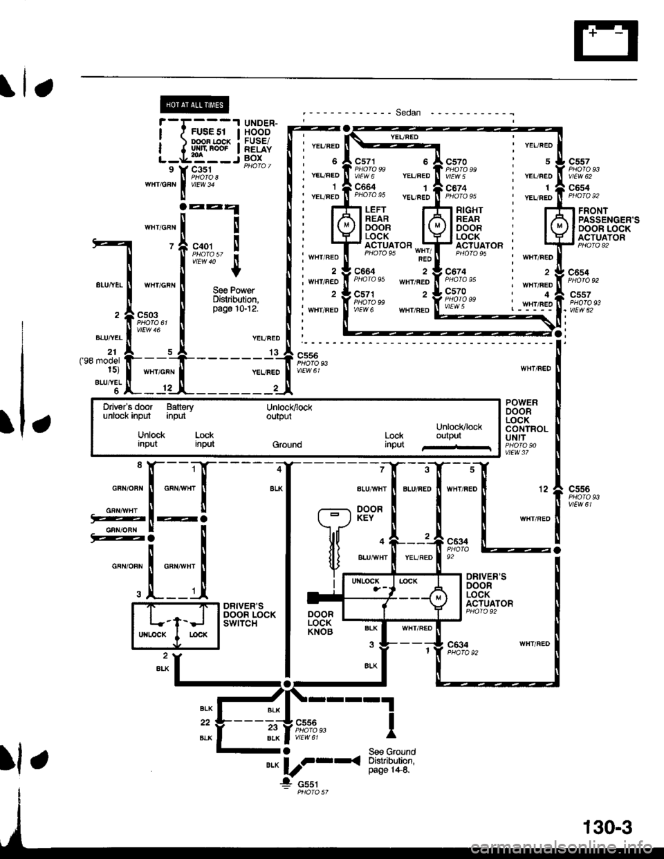 HONDA CIVIC 1998 6.G Workshop Manual rl
lt,
I vevneo
I veuneo.1I YEUFED
UNDER-HOODFUSE/RELAYBOXi-iffiri
"",;Xftf*,I.
c557
vtEw 62
c654
FRONT
;l 
I
see Power iDistribution. I**t"t:.""." 
I
------*-,7
OE
n"r,n"n I
il.",":[
".,"-fifiT""
