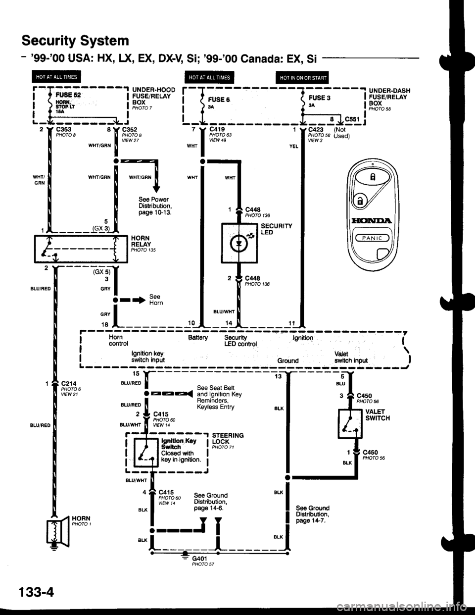 HONDA CIVIC 2000 6.G Workshop Manual Security System
- 99-00 USA: HX, LX, EX,
@
DX-V Si; 99-00 Canada: EX, Si
@@t@
i 
- 
| ffii:- 
- - - - 
I i["",llae i 
- 
1 F; 
- - - - - - - 
F,... 
- - - 
I i"t]:.:*
L-i:i--:::.J L-t----------