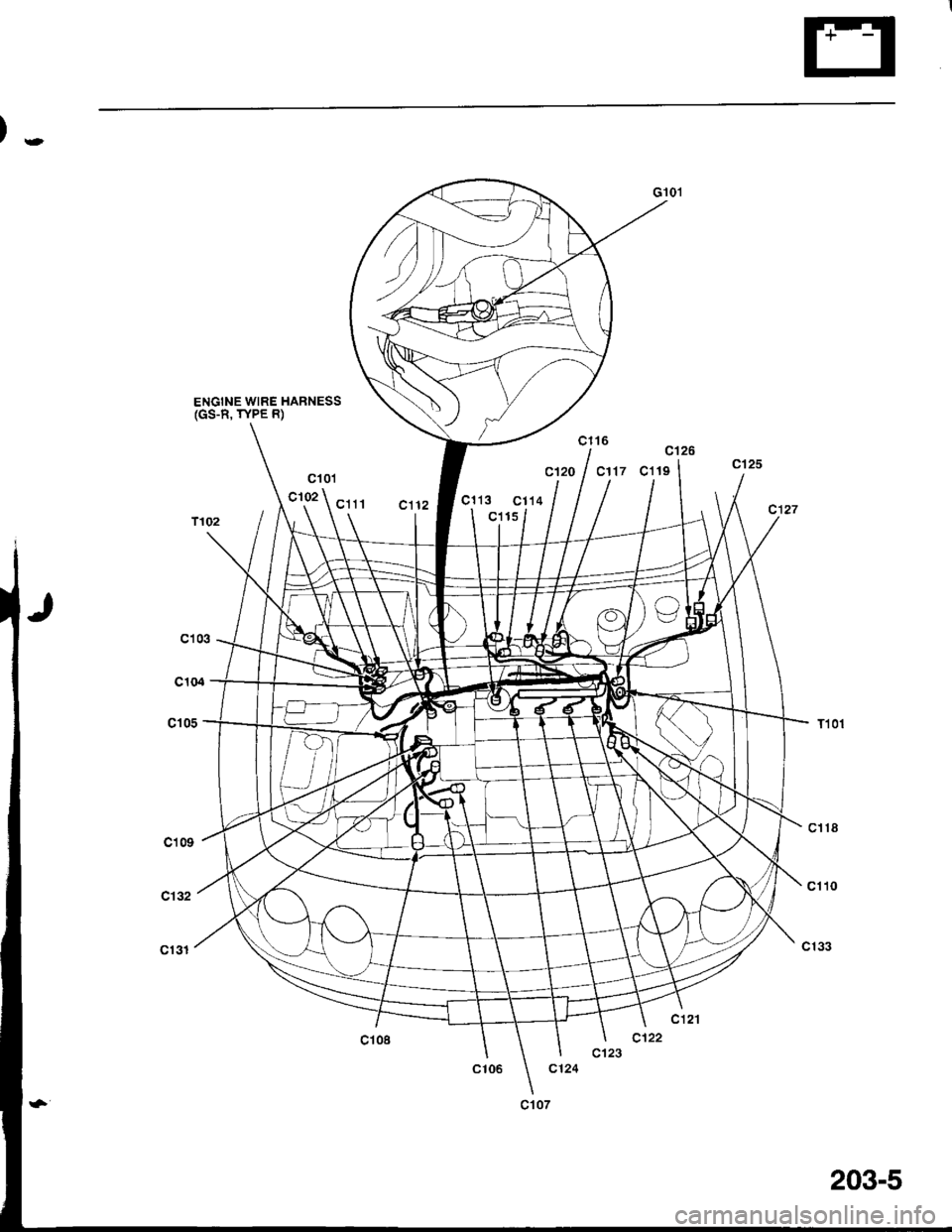 HONDA INTEGRA 1998 4.G Workshop Manual )-,
ENGINE WIRE HARNESS(GS-R, TYPE R)
c101
c102
c1t6c126
cl17cl19
c113 C114
c115
C10i
c104
c105 
203-5 