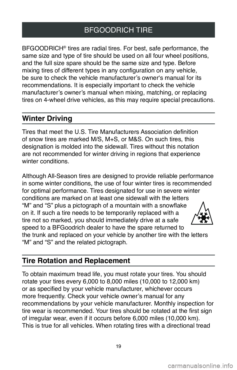 TOYOTA CAMRY 2020  Warranties & Maintenance Guides (in English) 19
BFGOODRICH TIRE
BFGOODRICH