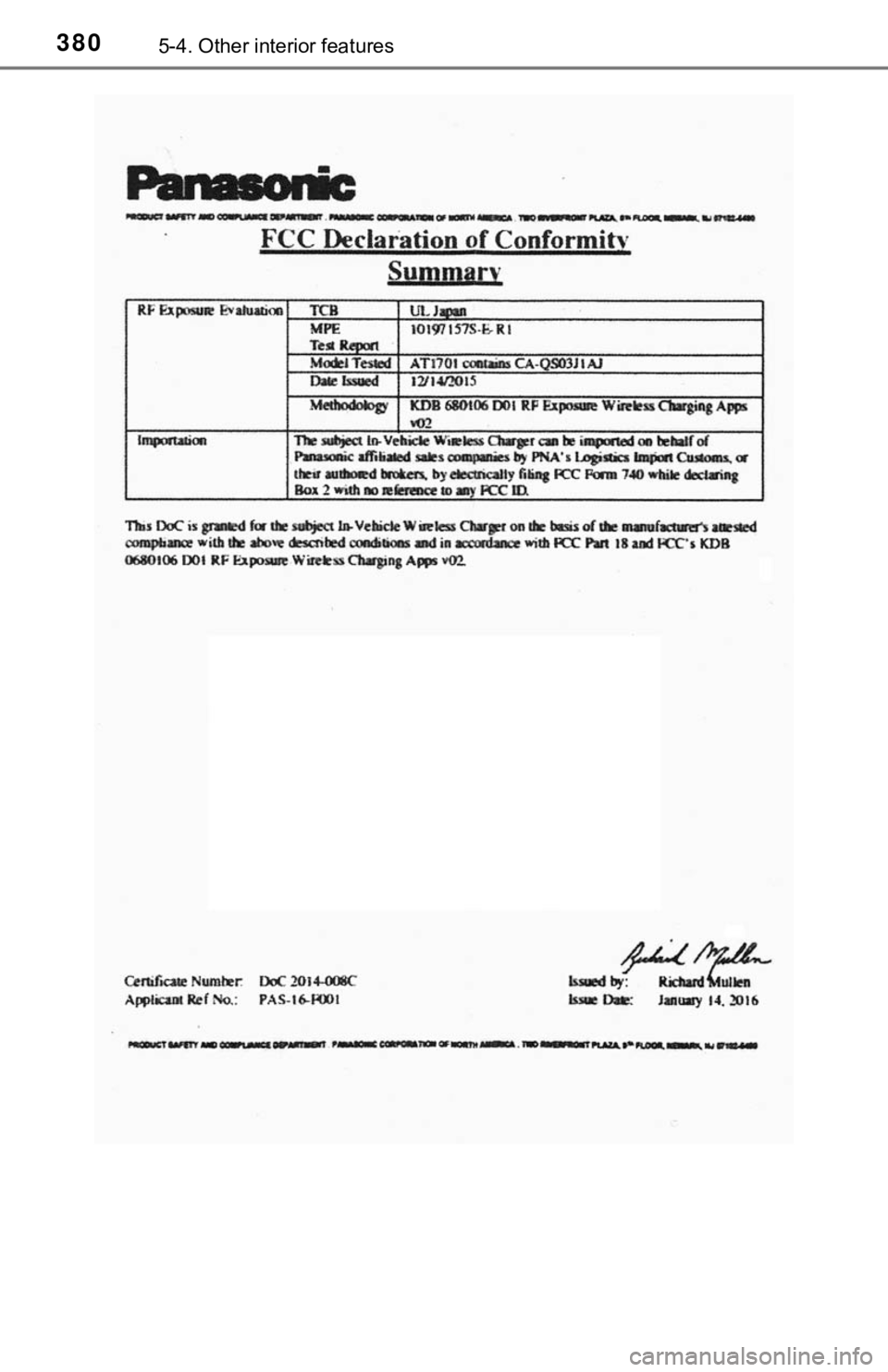 TOYOTA CAMRY HYBRID 2019  Owners Manual (in English) 3805-4. Other interior features 