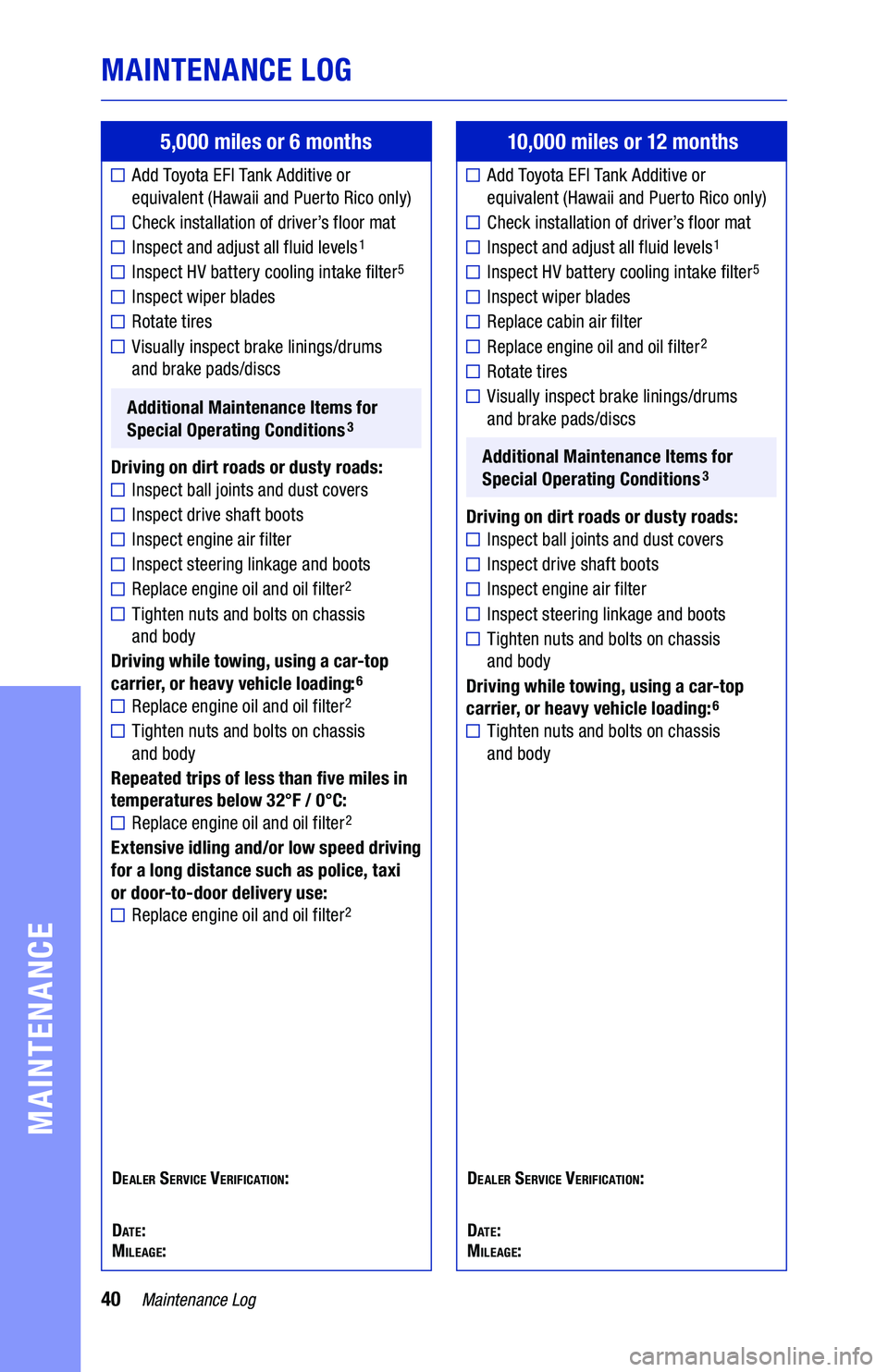 TOYOTA CAMRY HYBRID 2021  Warranties & Maintenance Guides (in English) MAINTENANCE LOG
	■
	■
	■
	■
	■
	■
	■
	■
	■
	■
	■
	■
	■
	■
	■
	■
	■
	■
	■
	■
	■
	■
	■
	■
	■
	■
	■
	■
	■
	■
	■
	■
64436_19-TCS-14194_TXT.i