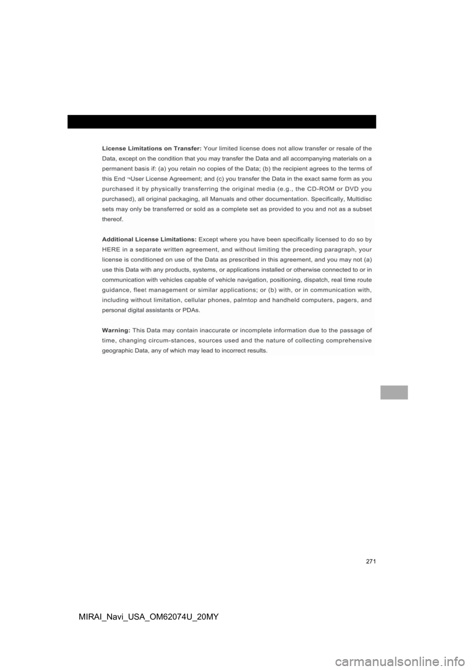 TOYOTA MIRAI 2020  Accessories, Audio & Navigation (in English) 271
MIRAI_Navi_USA_OM62074U_20MY 