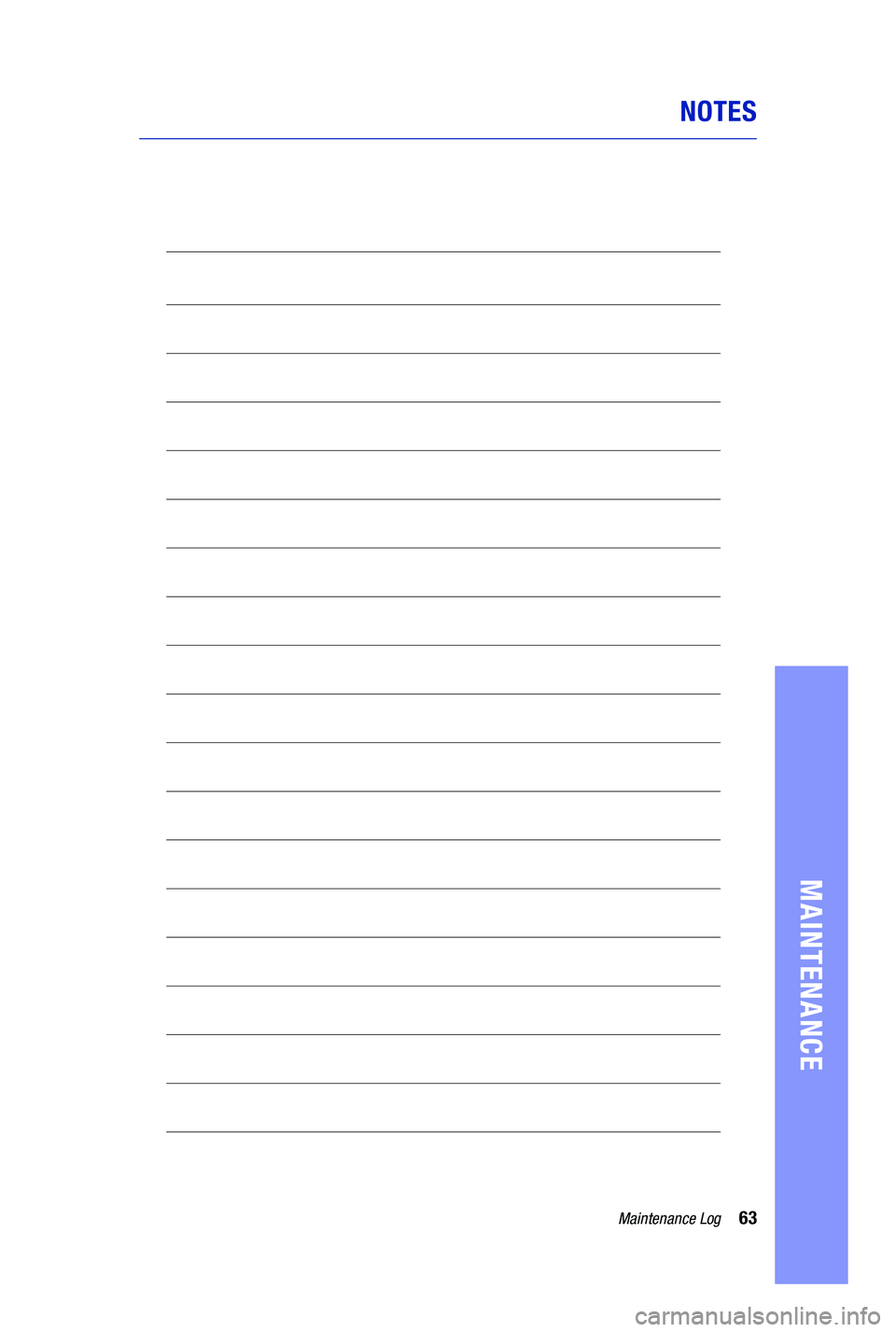 TOYOTA PRIUS PRIME 2019  Warranties & Maintenance Guides (in English) 63Maintenance Log
MAINTENANCE
NOTES
00439-GUTS.indd   6312/1/18   9:35 AM 