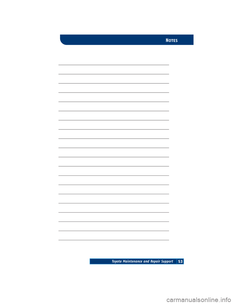 TOYOTA TACOMA 2004  Warranties & Maintenance Guides (in English) Toyota Maintenance and Repair Support53
Notes 