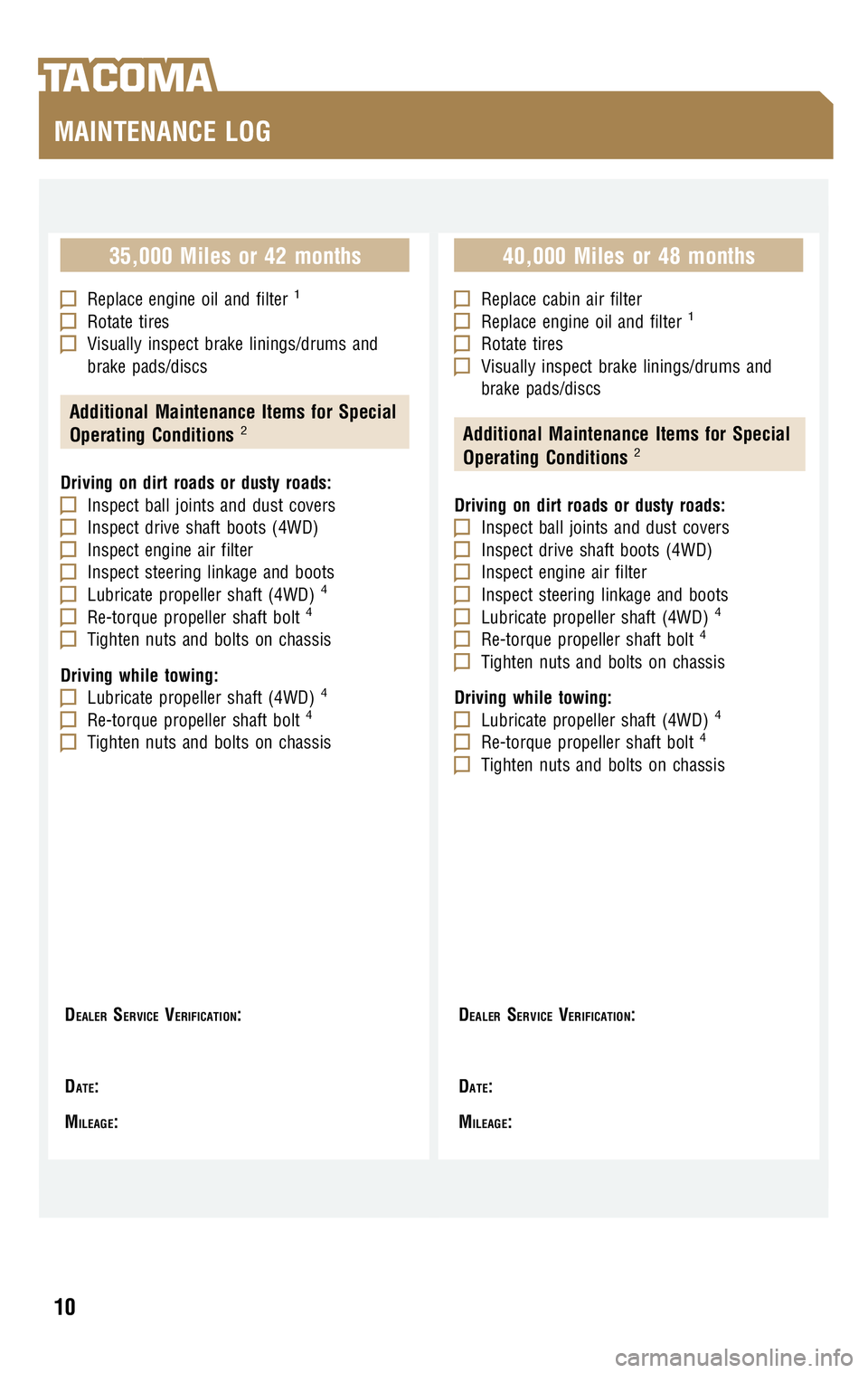 TOYOTA TACOMA 2009  Warranties & Maintenance Guides (in English) 