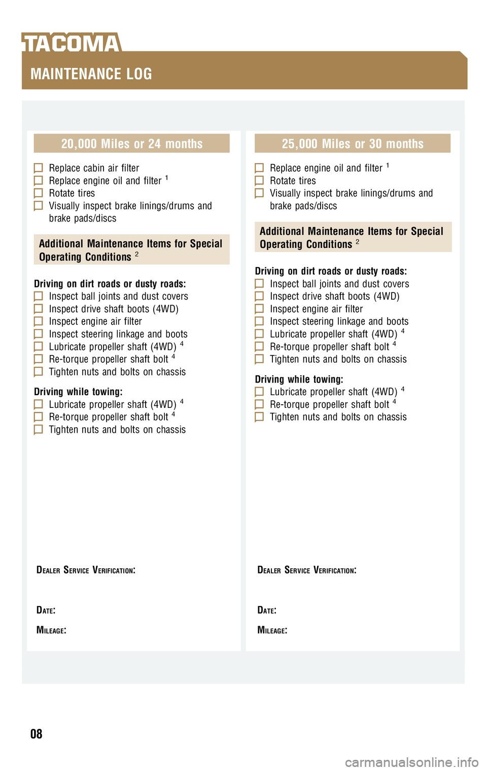 TOYOTA TACOMA 2009  Warranties & Maintenance Guides (in English) 