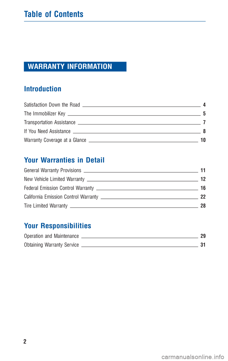 TOYOTA TACOMA 2010  Warranties & Maintenance Guides (in English) WARRANTY INFORMATION
Introduction
Satisfaction Down the Road4
The Immobilizer Key5
Transportation Assistance7
If You Need Assistance8
Warranty Coverage at a Glance10
Your Warranties in Detail
General 