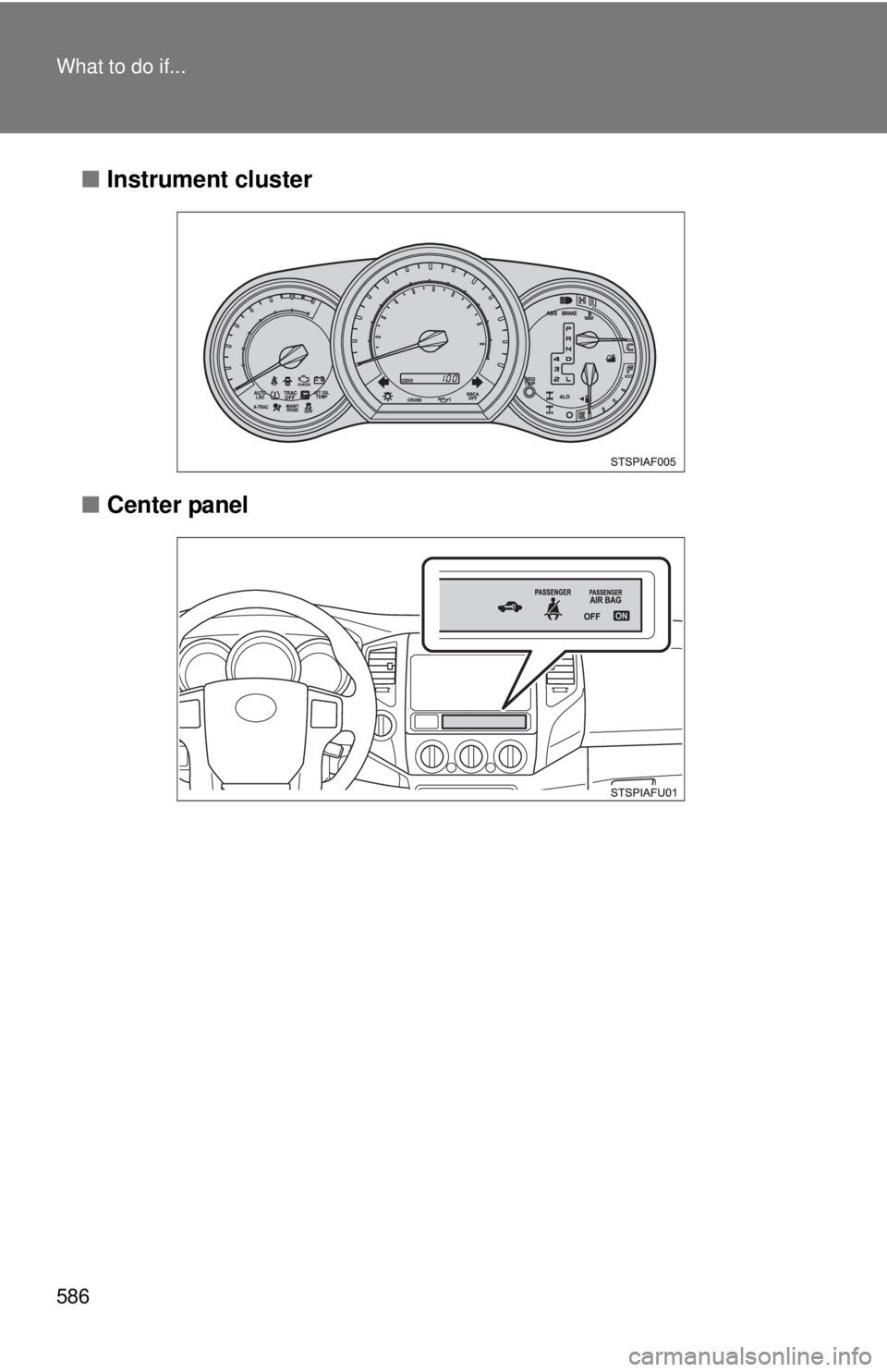 TOYOTA TACOMA 2015  Owners Manual (in English) 586 What to do if...
■Instrument cluster
■ Center panel 