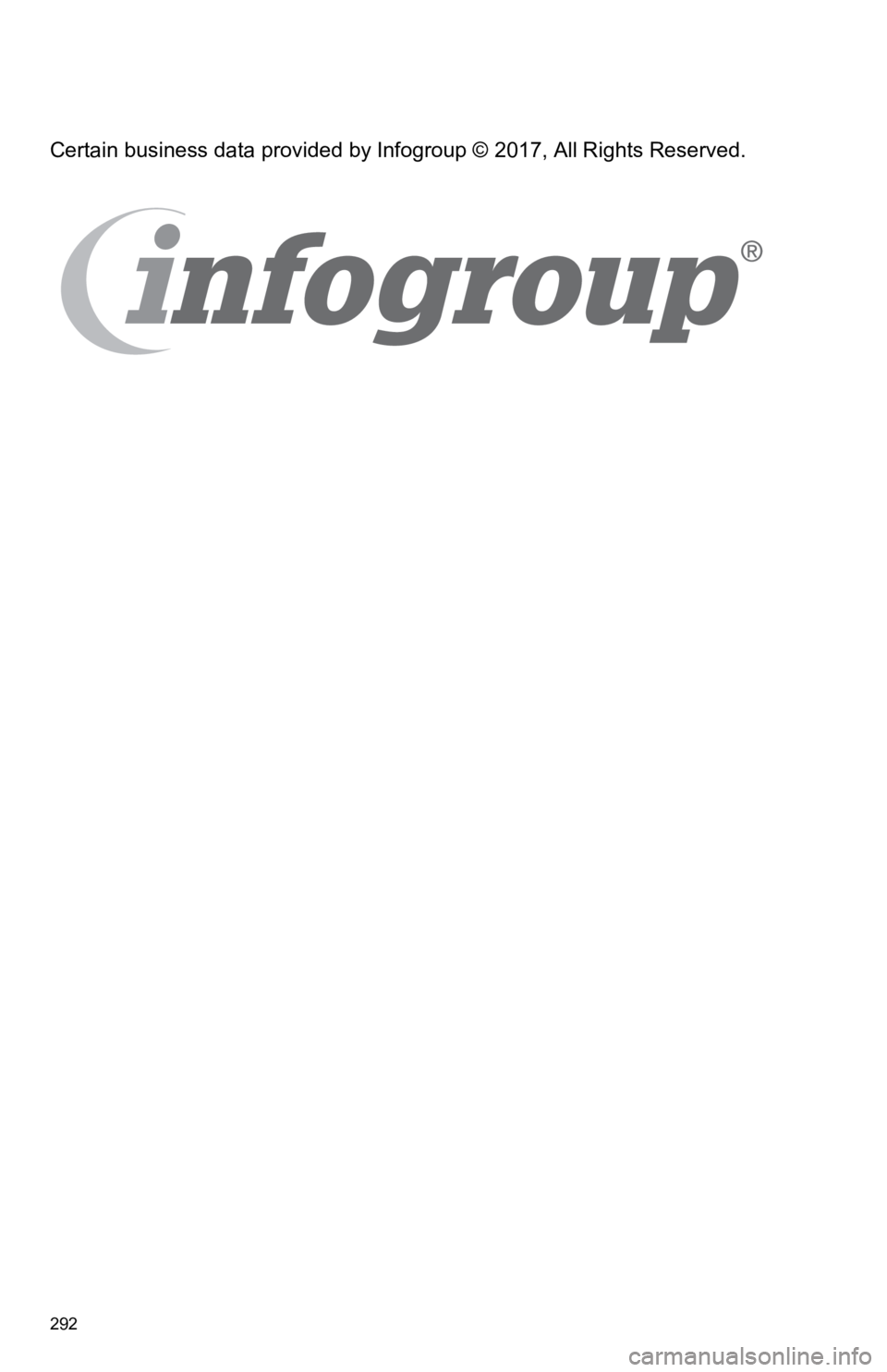 TOYOTA TACOMA 2019  Accessories, Audio & Navigation (in English) 292
Certain business data provided by Infogroup © 2017, All Rights Reserved. 