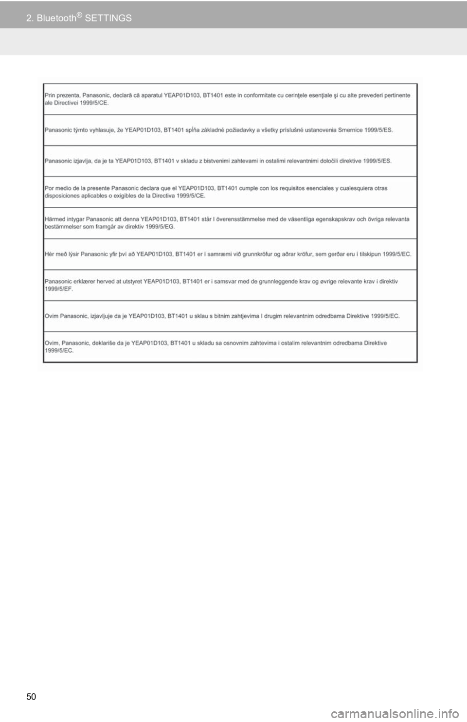 TOYOTA TACOMA 2019  Accessories, Audio & Navigation (in English) 50
2. Bluetooth® SETTINGS 