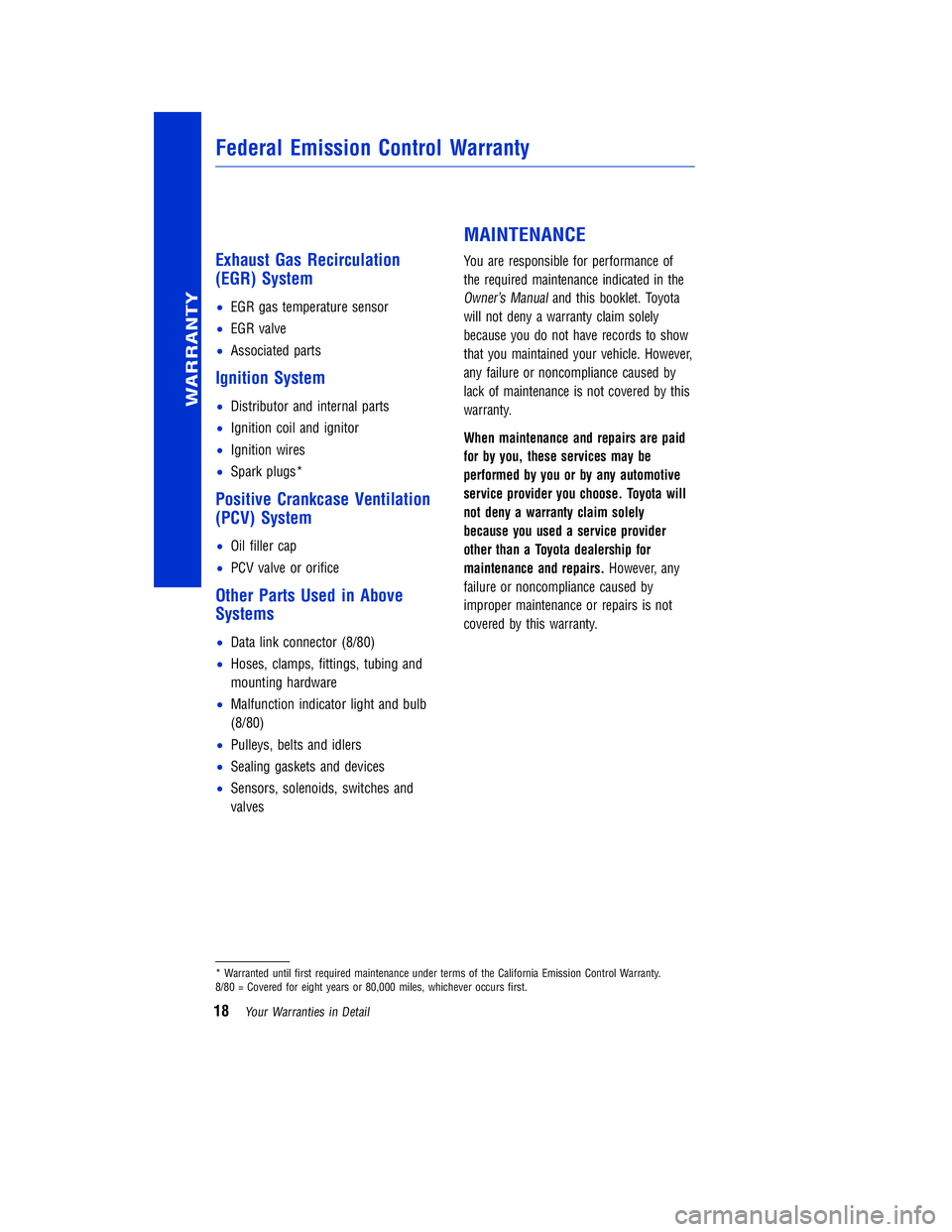 TOYOTA VENZA 2011  Warranties & Maintenance Guides (in English) JOBNAME: 317533-2011-ven-toyw PAGE: 18 SESS: 11 OUTPUT: Mon Sep 13 18:18:36 2010
/tweddle/toyota/sched-maint/317533-en-ven/wg
Exhaust Gas Recirculation
(EGR) System
•EGR gas temperature sensor
• E