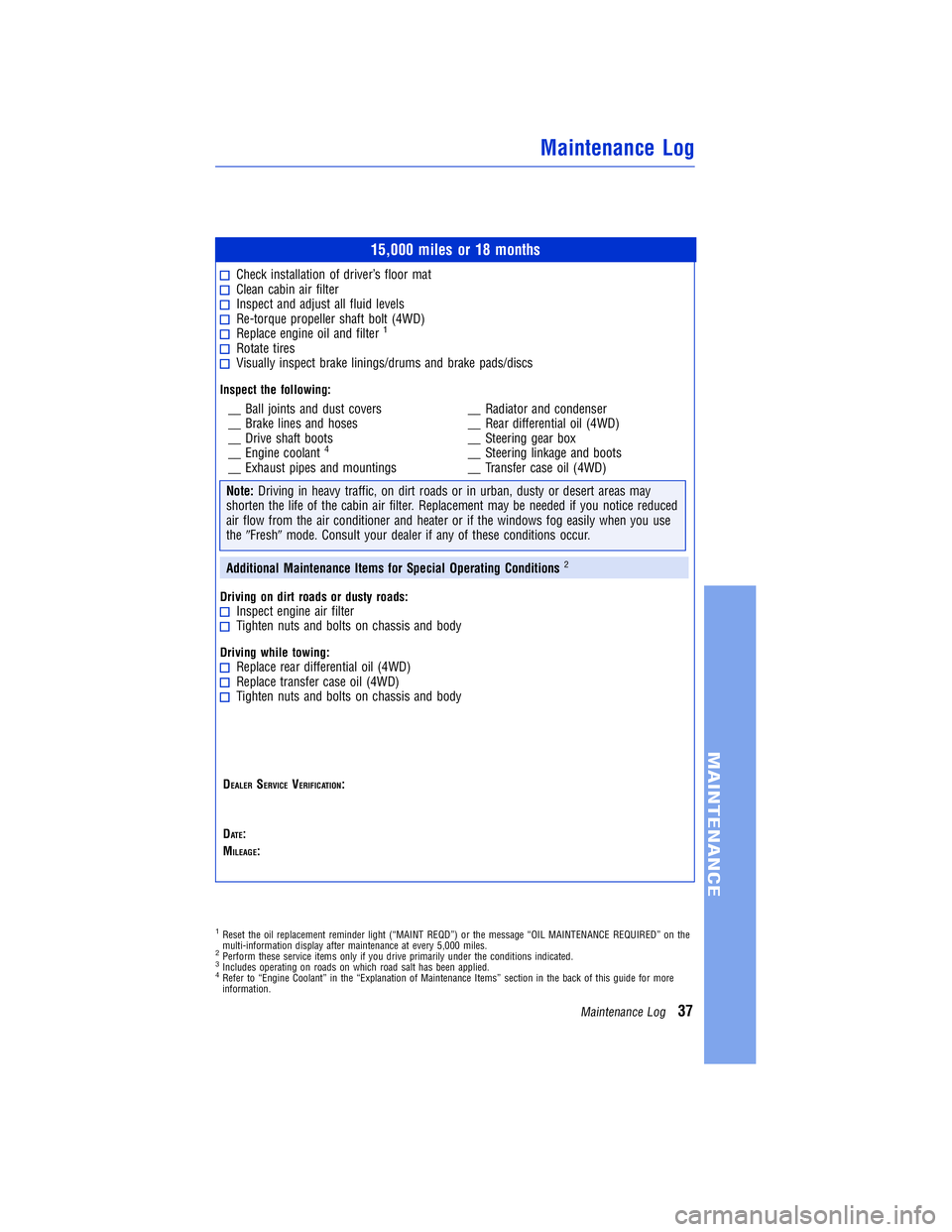 TOYOTA VENZA 2011  Warranties & Maintenance Guides (in English) JOBNAME: 317533-2011-ven-toyw PAGE: 37 SESS: 11 OUTPUT: Mon Sep 13 18:18:36 2010
/tweddle/toyota/sched-maint/317533-en-ven/wg
15,000 miles or 18 months
Check installation of driver’s floor matClean 