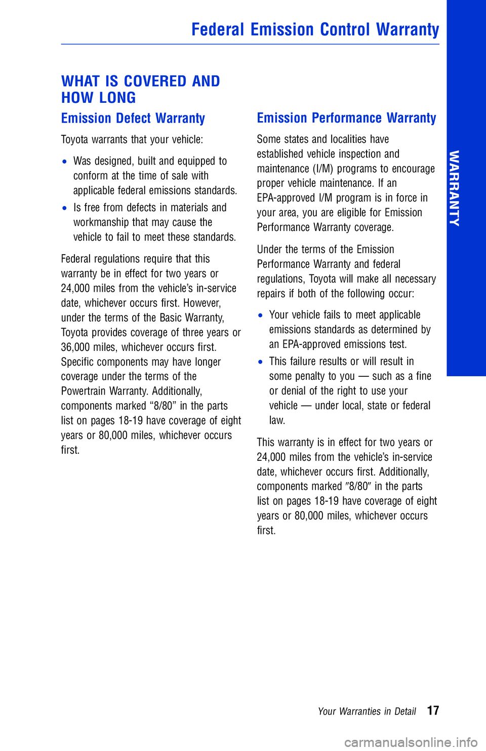 TOYOTA YARIS LIFTBACK 2020 Warranties & Maintenance Guides (in English) JOBNAME: 2878001-en-2018_YARI PAGE: 17 SESS: 4 OUTPUT: Mon Apr 17 14:37:41 2017
/InfoShareAuthorCODA/InfoShareAuthorCODA/TS_Warr_Maint/2878001-en-2018_Y\
ARIS.00505-18WMG-YAR/TS_Warr_Maint_v1
WHAT IS TOYOTA YARIS LIFTBACK 2020 Warranties & Maintenance Guides (in English) JOBNAME: 2878001-en-2018_YARI PAGE: 17 SESS: 4 OUTPUT: Mon Apr 17 14:37:41 2017
/InfoShareAuthorCODA/InfoShareAuthorCODA/TS_Warr_Maint/2878001-en-2018_Y\
ARIS.00505-18WMG-YAR/TS_Warr_Maint_v1
WHAT IS