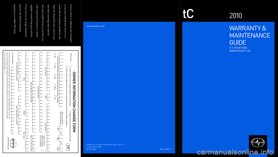 TOYOTA tC 2010  Warranties & Maintenance Guides (in English) 